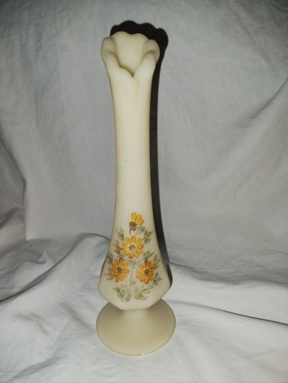 Vintage Fenton Glass Hand Painted Bud Vase 8 1/8" Tall